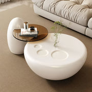 AAH Home Cream-style Coffee Table, Cute White Modern Tea Table, Irregular Indoor End Table for Living Room