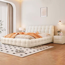 AAH Home Light Luxury Fleece Fabric Wrap Bed Frame for Bedroom Without Mattress