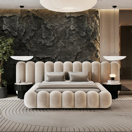 AAH Home Bed Frame Modern Velvet King Queen Size for bedroom Without Mattress