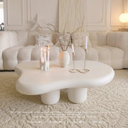 AAH Home Cream-style Coffee Table, Cute White Modern Tea Table, Irregular Indoor End Table for Living Room