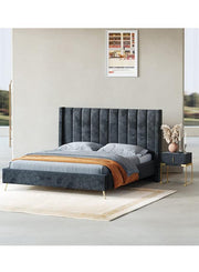 AAH Home Bed Frame Modern Velvet King Queen Size for bedroom Without Mattress AAH HOME