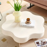 AAH Home Cream-style Coffee Table, Cute White Modern Tea Table, Irregular Indoor End Table for Living Room